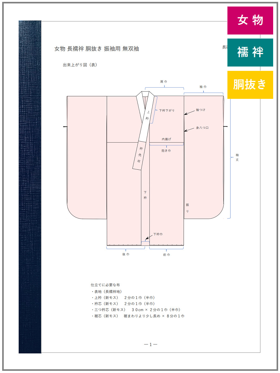 胴抜き長襦袢の作り方（女性用６）｜振袖用